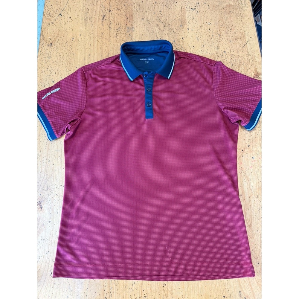 Galvin‎ Green Polo Shirt Men Large Red Geometric Performance Short Sleeves